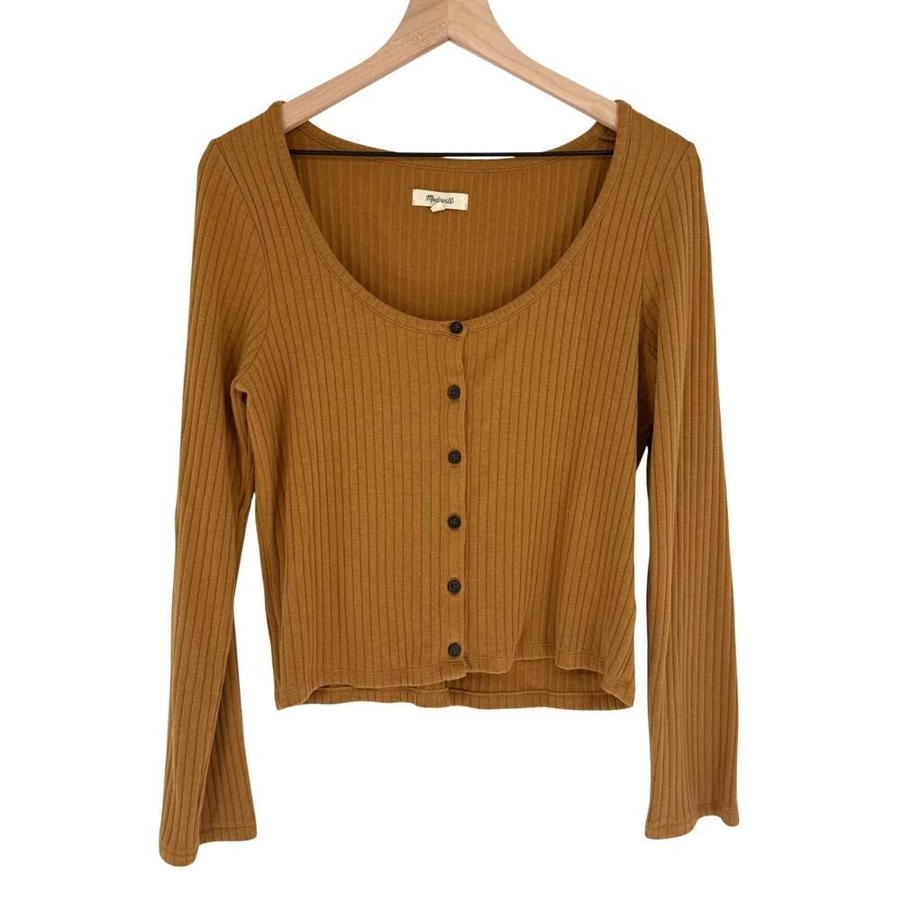 Madewell Brown Ribbed Long Sleeve V-Neck Button Front Cardigan Top Womens XL